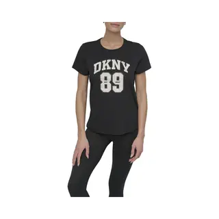 Dkny Arched 89 Distressed Rhinestone Logo T-shirt Met Korte Mouwen Zwart S Vrouw