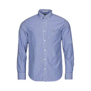 Gant For Man. 3000130 Blue Striped Poplin Shirt Regular Fit (S), Casual, Cotton, Classic, Long Sleeve