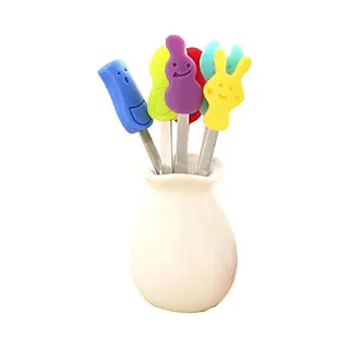 Ayomi Flatware, 1 Set Of 6 Pieces Forks Picks For Home And Restaurant, Cute Cartoon Food Party Accessories, Silicone Handle Stainless Steel,