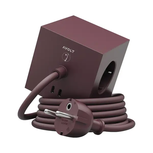 Avolt - Square 1 - Design Stekkerdoos Met Usb-C - Kable 1.8m - Bauhaus Mulberry Red thumbnail