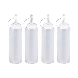 4 Stuks - 200 Ml - Doseerfles - Knijpfles - Sausfles - Garneerfles - Plastic - Wit - Met Tuitdop - Lekvrije Deksels - Met Vinkjes - Voor Garnering,
