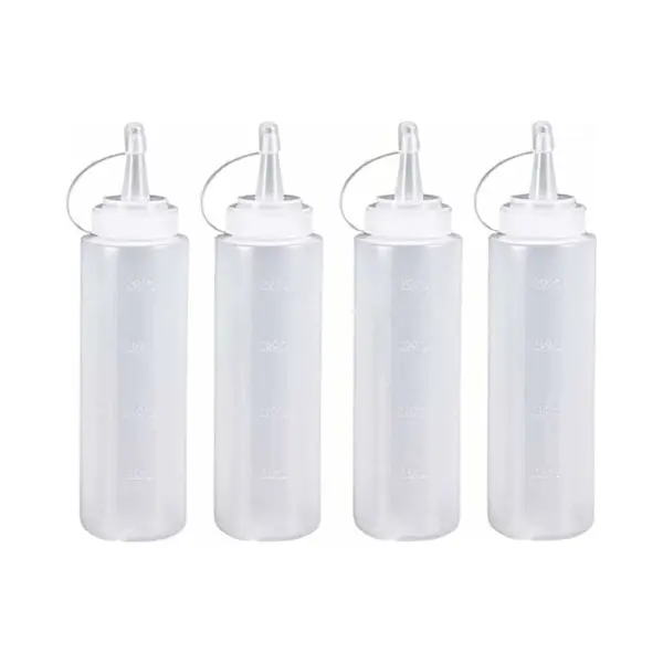 4 Stuks - 200 Ml - Doseerfles - Knijpfles - Sausfles - Garneerfles - Plastic - Wit - Met Tuitdop - Lekvrije Deksels - Met Vinkjes - Voor Garnering, thumbnail