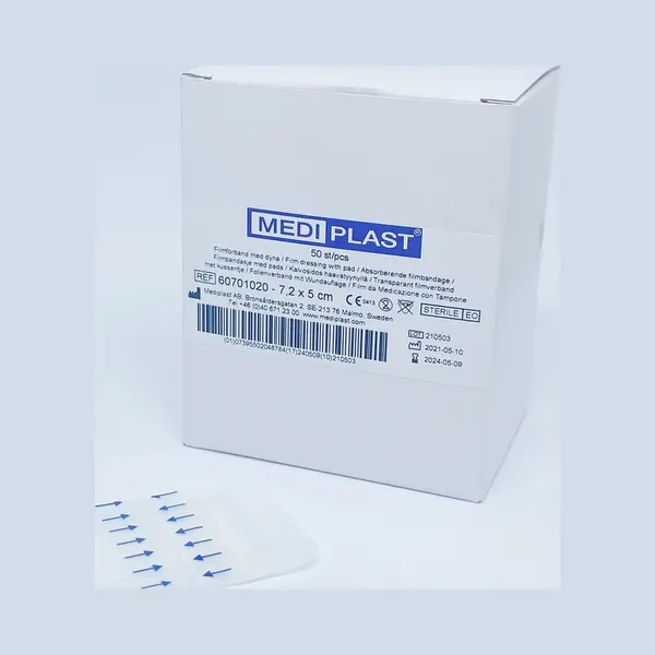 Mediplast Waterproof Film Met Pad Wondpleister Steriel 7x5cm - Doos 50 Stuks thumbnail