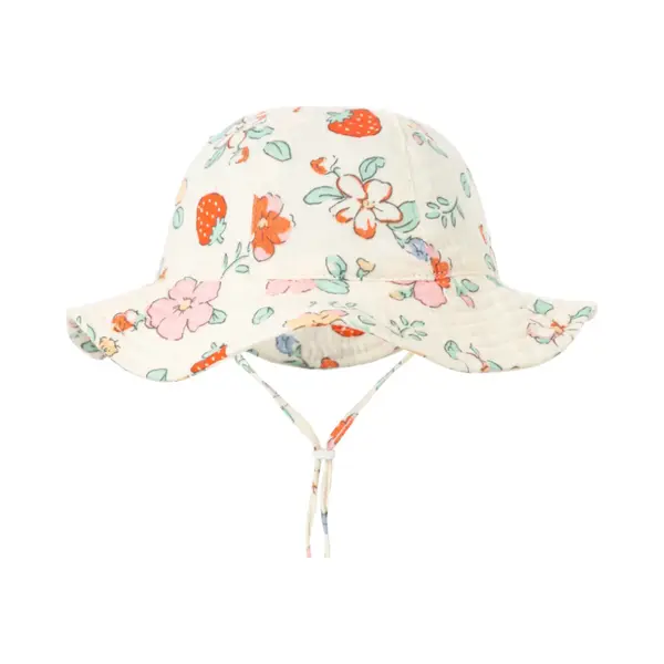 Schattige Vakantie Zonnehoed Linnen Look - Bloemen - Vrolijk | 3 – 18 Maanden | Baby – Kind | Uv Werend | Elastiek – Licht Uitrekbaar | thumbnail