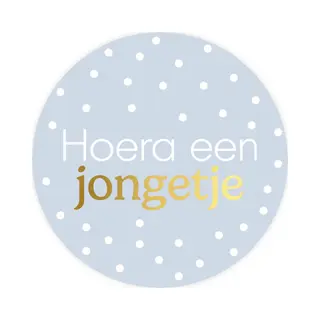 Sticker Hoera Een Jongetje - Blauw / Wit / Goud - Dots / Stip Sluitzegel Geboorte - Baby - Vintage - Geboortesticker - Zoon - Zwanger - Envelop
