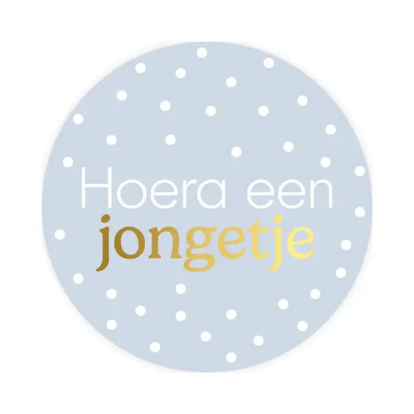 Sticker Hoera Een Jongetje - Blauw / Wit / Goud - Dots / Stip Sluitzegel Geboorte - Baby - Vintage - Geboortesticker - Zoon - Zwanger - Envelop thumbnail