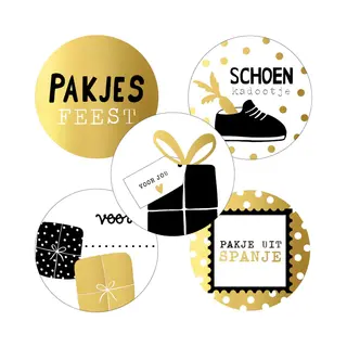 Naamstickers Sint / Sinterklaas 5 Assorti - Pakjesfeest - Schoen Kadootje - Naamsticker - Voor Jou - Zwart - Wit - Goud - Envelop Stickers | Cadeau