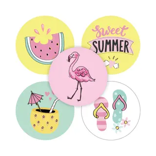 Zomervakantie Sluitsticker - Sluitzegel – Vakantie – Slipper – IJs - Flamingo - 5 Assorti - Sweet Summer / Zomer | Stickers - Cadeau – Gift
