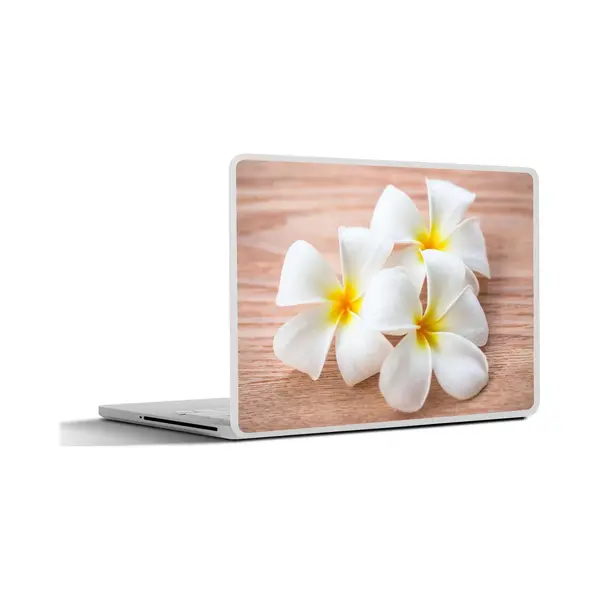Laptop Sticker - 12.3 Inch - Witte Plumeria Bloemen Op Een Houten Tafel - 30x22cm - Laptopstickers - Laptop Skin - Cover thumbnail