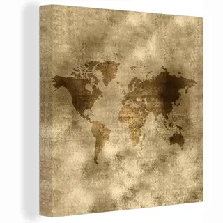 OneMillionCanvasses Canvas Wereldkaart - 90x90 - Wanddecoratie Wereldkaart - Goud - Bruin