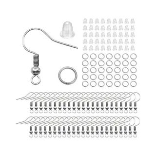 Oorbel Haakjes - 100 Stuks - Oorbellen Maken - Sieraden Maken - Zilverkleurig Met Stoppertjes & Ringetjes