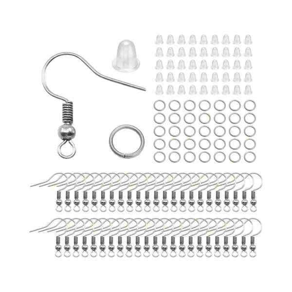 Oorbel Haakjes - 100 Stuks - Oorbellen Maken - Sieraden Maken - Zilverkleurig Met Stoppertjes & Ringetjes thumbnail