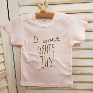 Shirt Ik Word Grote Zus | Korte Mouw T-Shirt | Roze Met Goud | Maat 92 |big Sis Sister Zwangerschap Aankondiging Bekendmaking Big Sis Sister