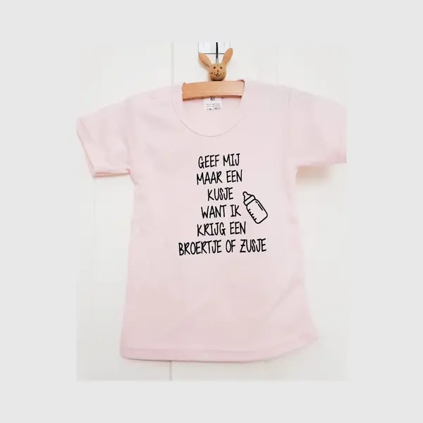 Shirt Aankondiging Zwangerschap Kusje Broertje Zusje Ik Word Grote Zus | Korte Mouw | Roze | Maat 74 Zwangerschap Aankondiging Bekendmaking Baby Big thumbnail
