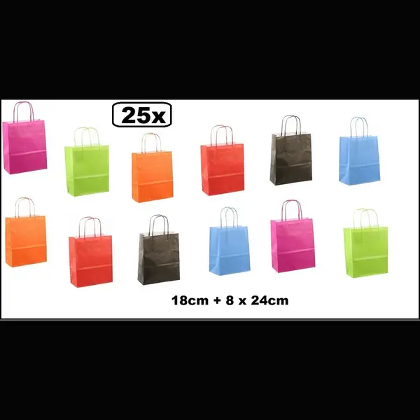 25x Koordtas Papier Mix Kleuren 18cmx8cmx24cm - Goodiebag|papieren|draagtas|tas|koord|festival|kado|themafeest|party|geschenken thumbnail