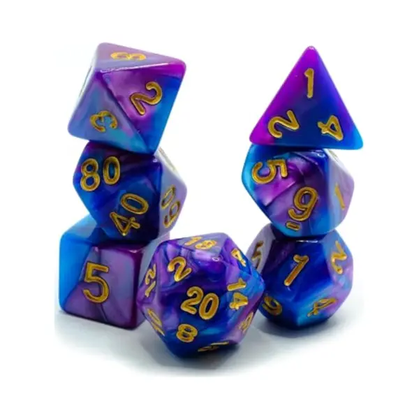 Polyset Dice | Dobbelstenen - Set Van 7 Stuks - Blauw Paars Marmer Parelmoer Goud | Voor D&D En Andere Rollenspellen | Plastic Dobbelstenen Set Voor thumbnail