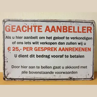 Deco Noord Geachte Aanbeller 25 Euro Per Gesprek Reclamebord Van Metaal Metalen-Wandbord - Muurplaat - Vintage - Retro - Horeca- Bord-Wanddecoratie -Tekstbord -