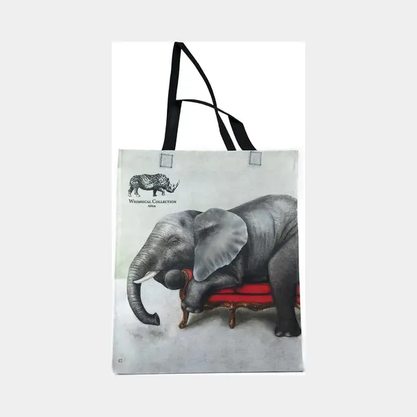 WhimsicalCollection Shopper Tas - Shopper Tas Dames - Gemaakt Van Hergebruikte Pet Flessen - Boodschappen Tas - Wildlife At Leisure - Olifant - Milieubewust En Groen. thumbnail