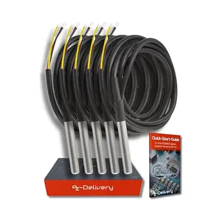 Az Delivery AZDelivery 5 X 1M Kabel DS18B20 Digitale Roestvrij Staal Temperatuursensor, Waterdicht Compatibel Met Arduino En Raspberry Pi Inclusief E-Book!