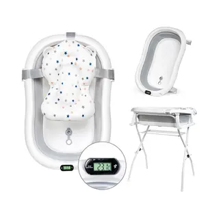 Moovkee. Babybad Met Standaard, 80 Cm, Opvouwbaar Babybad Op Voet, Veilig En Comfortabel, Opvouwbaar, Met Thermometer En Badkussen