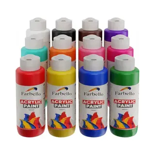 Farbello Acrylverf Set- 12 Kleuren*120 Ml., Sterk Gepigmenteerde, Niet Giftige Verf Op Waterbasis, Voor Canvas, Hout, Steen, Papier En Metaal.