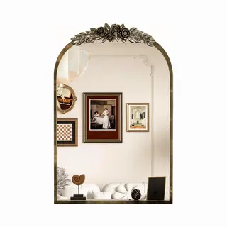 Artloge Barok Wandspiegel - Gebogen Antieke Spiegel - - Gesneden Ontwerp - 60.5x91.6cm - Messing Goud