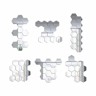 Plakspiegel - Hexagon Wandspiegel Klein - 12 Stuks - 8x4x7cm - Zilver - Zelfklevend - Decoratie - Klein Formaat