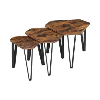 Bijzettafelset, 3 St. Nachtkastjes, Salontafels, Met Metalen Poten, Eenvoudige Constructie, Industrieel Ontwerp, Vintage Bruin-zwart LNT14BX