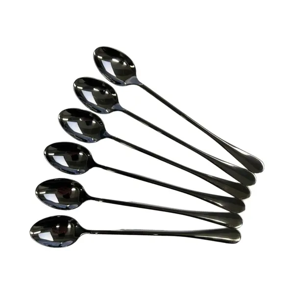 Latte Macchiato Lepels – Rvs Lange Yoghurt, Dessert Of Koffie Lepeltjes – Set Van 6 Stuks - Zwart thumbnail