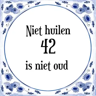 Merkloos ‘ Verjaardag Tegeltje Met Spreuk (42 Jaar, Niet Huilen 42 Is Niet Oud + Cadeau Verpakking & Plakhanger