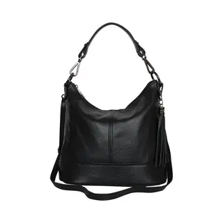 Ambra Moda GLX09 - Damen Handtasche Schultertasche Beutel Aus Echtleder (Schwarz)