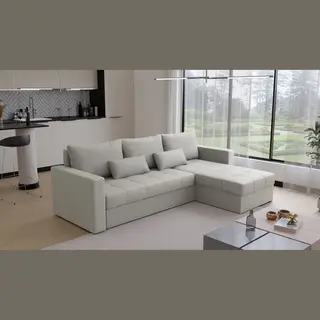 Beddenbriljant Hoekbank Kreta - Universeel - Stof - Beige Naturel - Slaapbank Met Opbergruimte - Links Of Rechts - Direct Leverbaar - Hoekzetel - Chaise Longue -