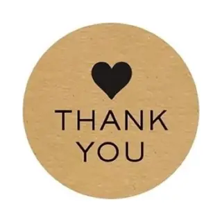 Sluitsticker - Sluitzegel - Thank You | Kraft Naturel - Zwart | Hart – Hartje | Bedankje - Envelop | Chique | Envelop Stickers | Cadeau - Gift -