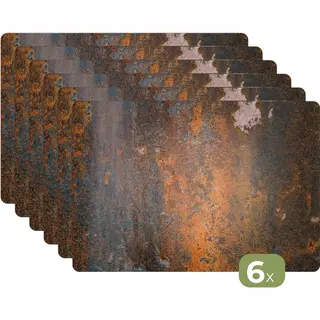 KitchenYeah Placemat Met Roest Print - Placemats Bruin Kunststof - 45x30 Cm - 6 Stuks - Borden Onderleggers Antislip - Decoratie Voor Op Tafel - Tafelversiering
