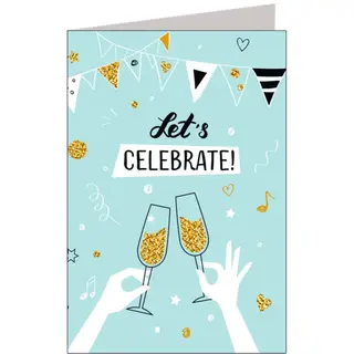 De groot design Verjaardagskaart - Let's Celebrate! - Xl Formaat - 21 X 30 Cm - Blauw - Goud - Een Stuk