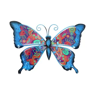 Vlinder | Metaal & Glas | Paisley | Fuchsia | M | 19x26cm | Wanddecoratie | Huis, Tuin, Schutting En Terras | Voor Binnen En Buiten