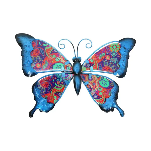 Vlinder | Metaal & Glas | Paisley | Fuchsia | M | 19x26cm | Wanddecoratie | Huis, Tuin, Schutting En Terras | Voor Binnen En Buiten thumbnail