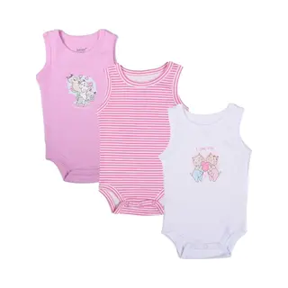 Junior - Romper - Egyptisch Katoen - 3-pack - Cats - Roze, Wit - Mouwloos - 0-3 Maanden - 7213-19