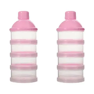 Melkpoeder Toren - Set Van 2 - Bpa Vrij - Roze - 4 Lagen -Melkpoeder Doseerdoosjes - Babypoeder Bewaarbakjes - Reisbox - Dispenser - Poedertoren