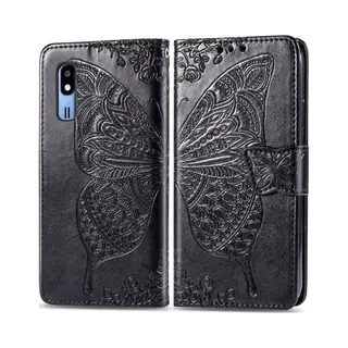 Butterfly Love Flowers Embossing Horizontale Flip Leather Case Voor Samsung A2 Core Met Houder & Kaartsleuven & Portemonnee & Lanyard (Zwart)