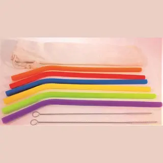 Siliconen Rietjes Set - 6 Herbruikbare Gebogen Rietjes - 23 Cm - Duurzaam En Hygiënisch - 2 Schoonmaakborstels - Inclusief Opberg Zakje - Bpa Vrij -