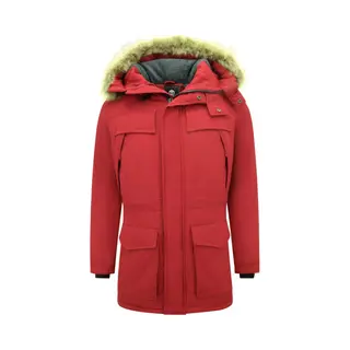 Enos Lange Parka Jas Heren - Met Bontkraag - Rood