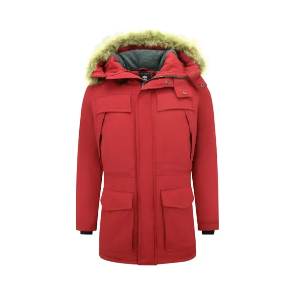 Enos Lange Parka Jas Heren - Met Bontkraag - Rood thumbnail