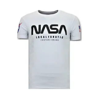 Local Fanatic T-shirt Heren Met Opdruk - Nasa American Flag Shirt - Wit
