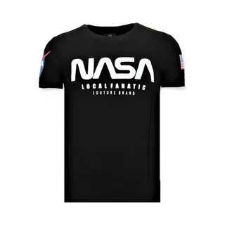 Local Fanatic Bedrukte T-shirt Heren - Nasa American Flag Shirt - Zwart