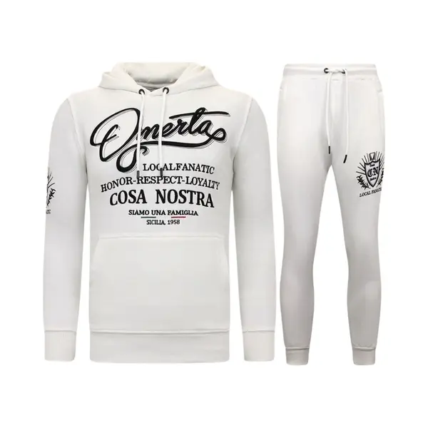 Local Fanatic Joggingpak Heren - Trainingspak - Tracksuit Heren - Omerta - Huispak Heren Volwassenen - Cosa Nostra - Wit thumbnail