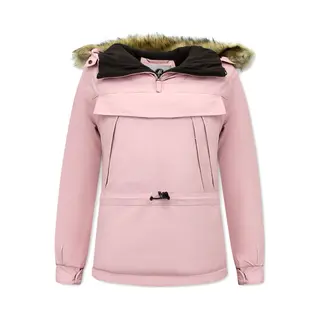 Matogla Dames Anorak Winterjas Met Bontkraag - Pink