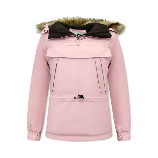Matogla Dames Anorak Winterjas Met Bontkraag - Pink thumbnail