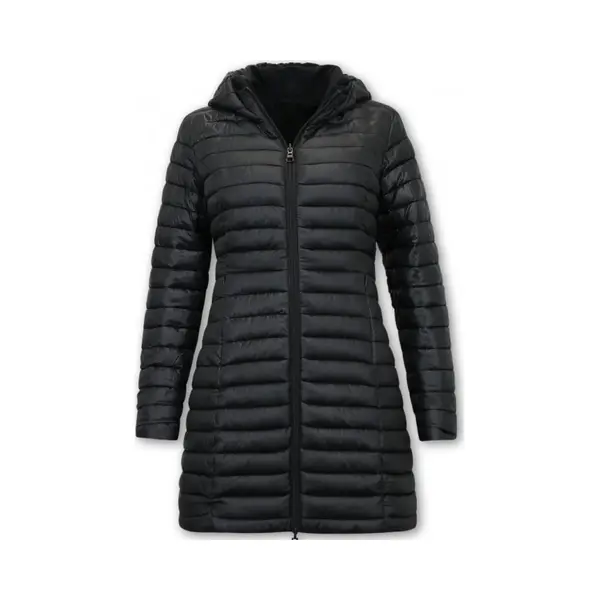 Gentile Bellini Lange Winterjas Dames Met Capuchon - Dames Winterjas Parka - Puffer Jas Dames Slim Fit Dubbelzijdig - 2161 - Zwarte Jas thumbnail