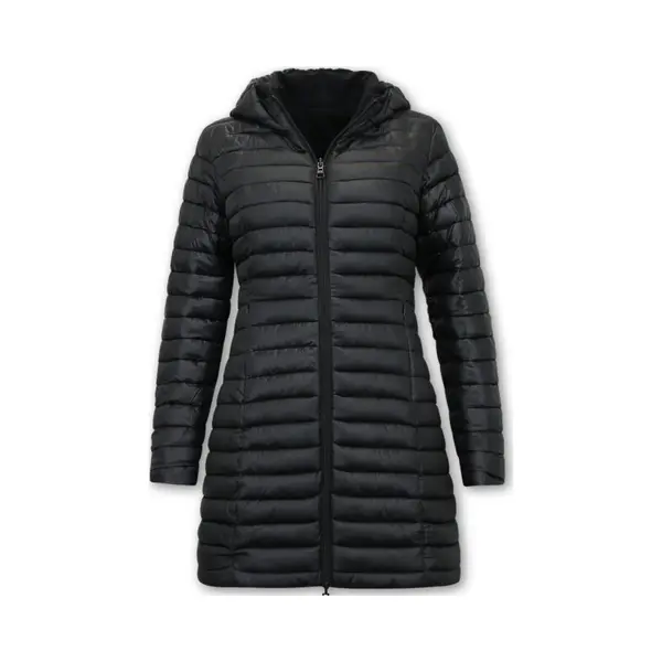 Gentile Bellini Lange Winterjas Dames Met Capuchon - Dames Winterjas Parka - Puffer Jas Dames Slim Fit Dubbelzijdig - 2161 - Zwarte Jas thumbnail